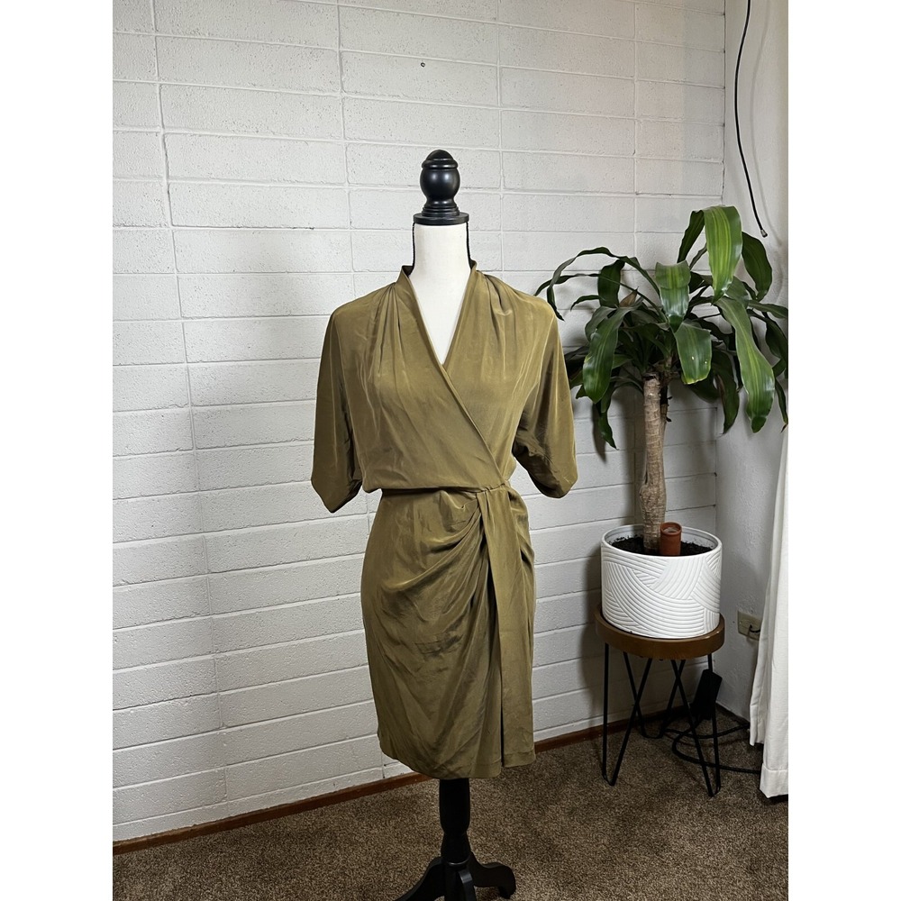 Vtg 80s GILLIAN NORDSTROM Green 100% Silk Wrap Dress 2 Old Money Luxury